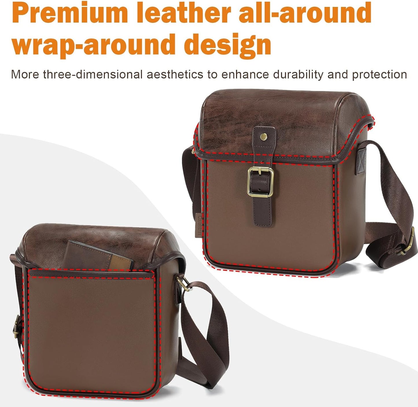 Cwatcun Camera Sling Bag PU Leather for PhotographersSmall Camera Bag Water-resistant Shockproof Case with Removable