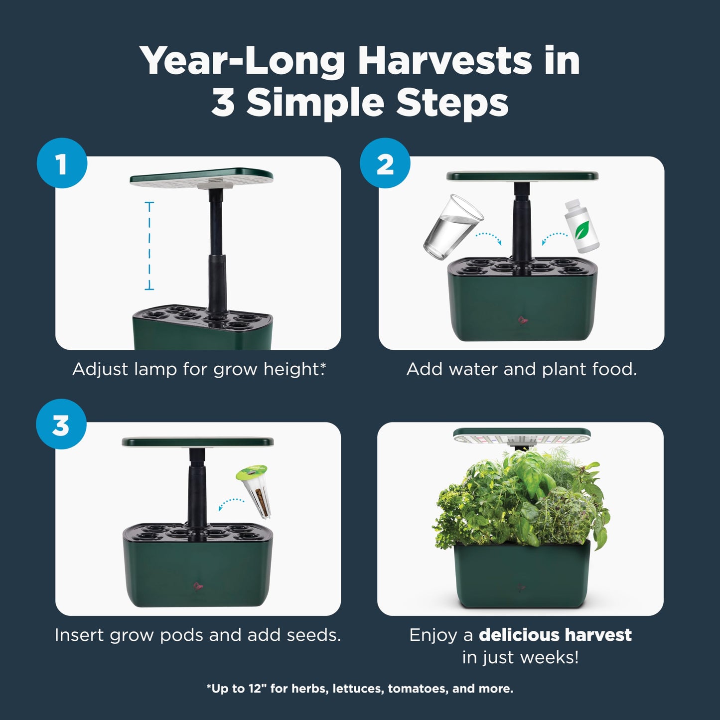 AeroGarden Harvest Lite in Green, Soil-Free Indoor Hydroponic Garden with LED Grow Light for Year-Round Gardening of up to 6 Herbs and Vegetables