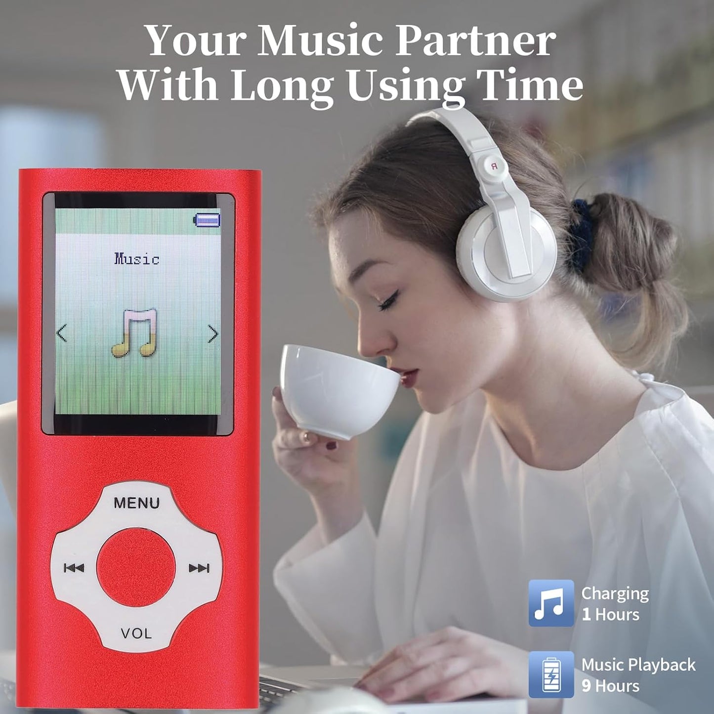 Jectse MP3 MP3 MP4 64GB Bluetooth Player, Ultra Slim Player Portable Music Player with Small Memory Card, Noise
