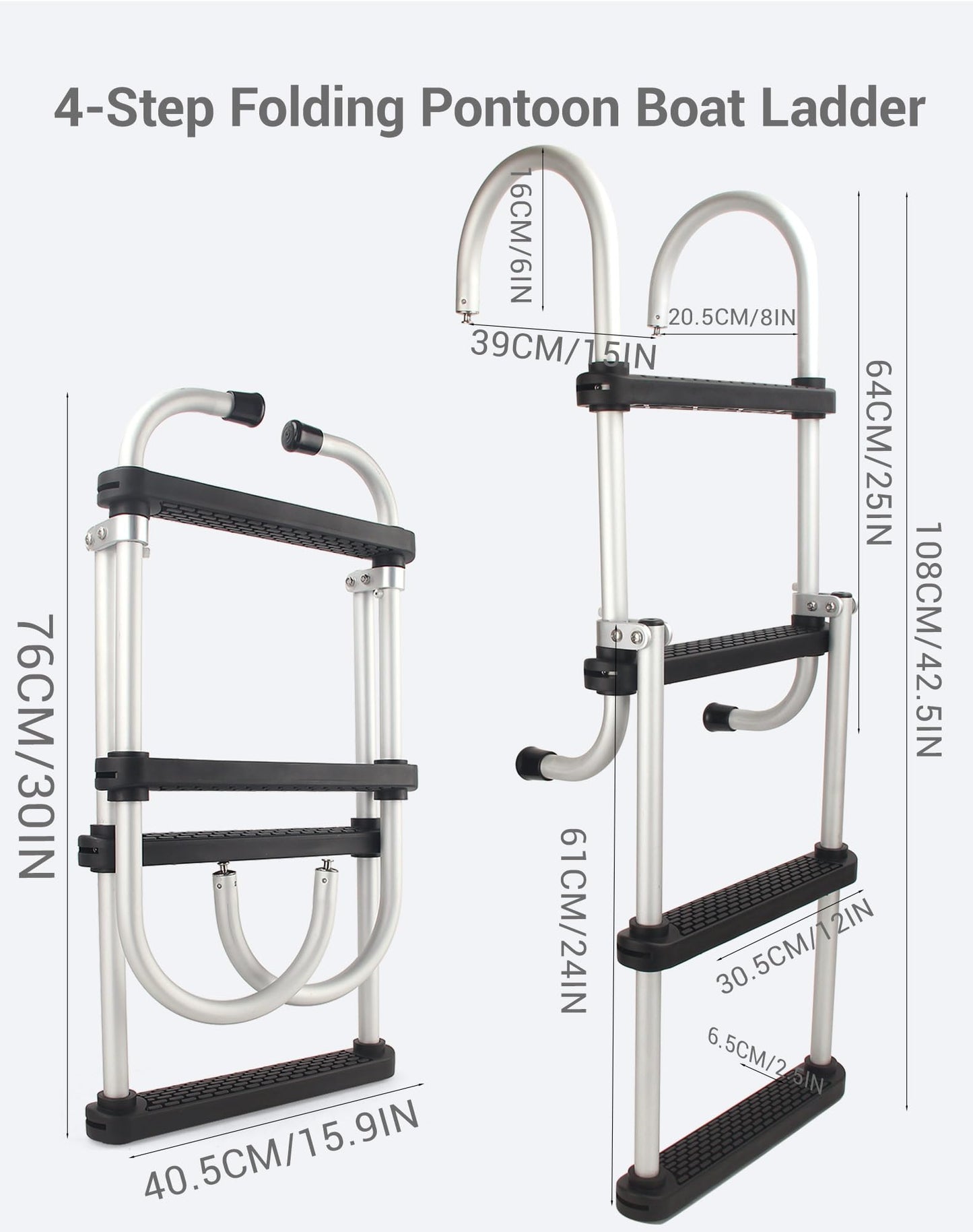 Mojiate 4-Step Aluminum Folding Boat Ladder | 500lb Capacity | Non-Slip Steps | Lightweight Removable Design for Pontoons, Yachts & Docks