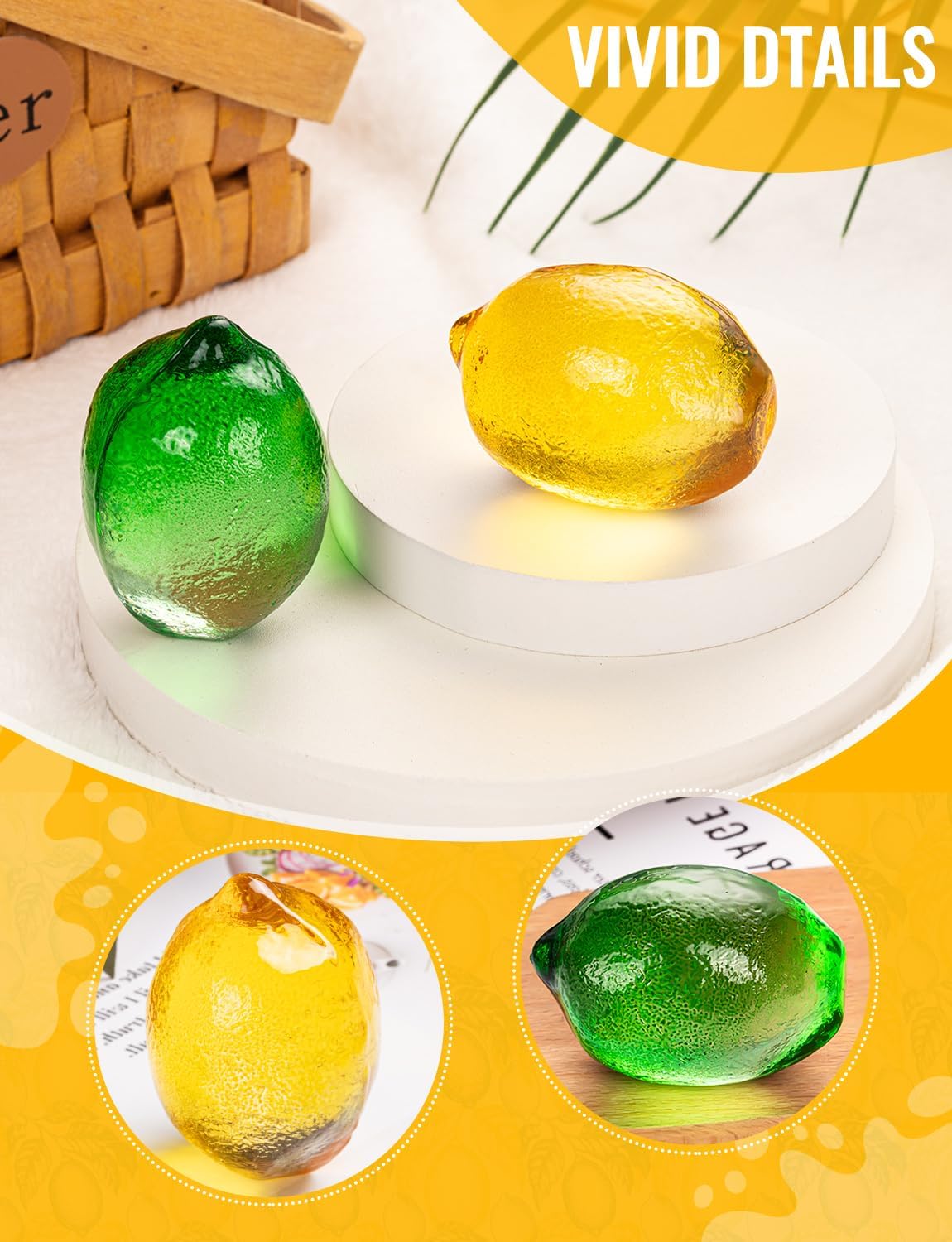 Skiennix Glass Lemon Figurine Collectibles - 2-Inch Decorative Fruit Ornaments for Home & Office