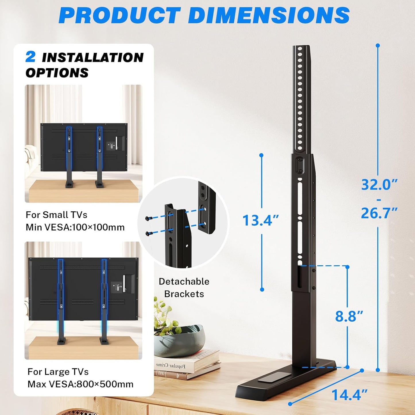 Rfiver 24-80 Inch 65 75 80 Inch 150 lbs, Universal TV Stand Base for TVs, Table Top TV Stand with Adjustable Height