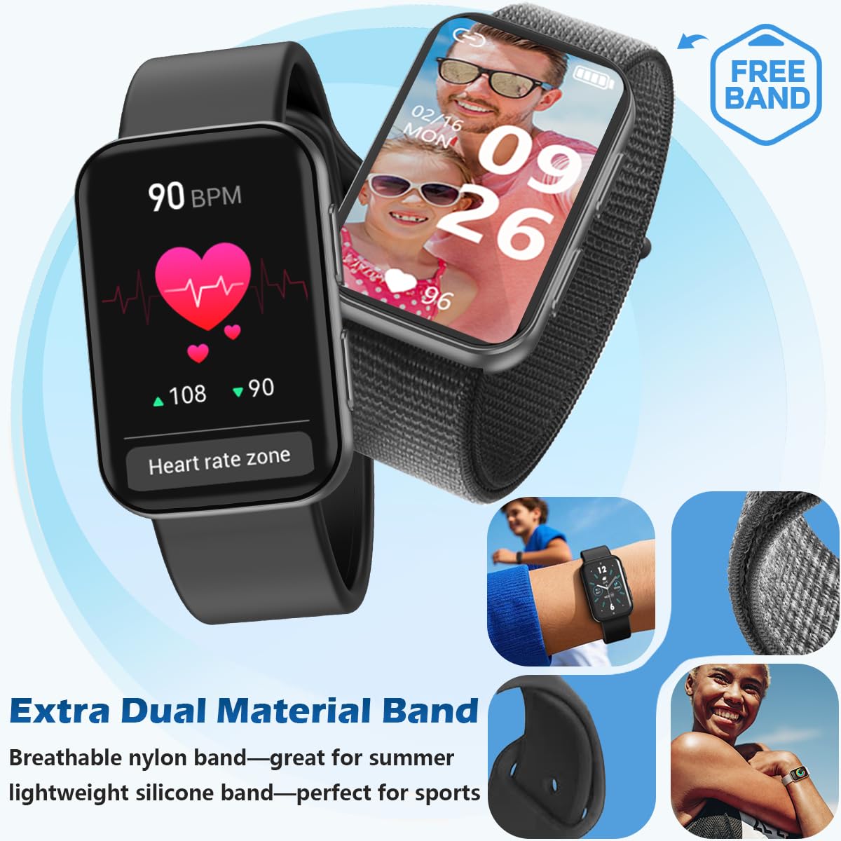 MorePro Health Fitness Tracker for Women Men, 24/7 Heart Rate Blood Pressure & Oxygen Monitoring, Sleep Tracker, 120+ Sport Modes Smart Watch, IP68 Waterproof, 2 Bands, Compatible Android iOS