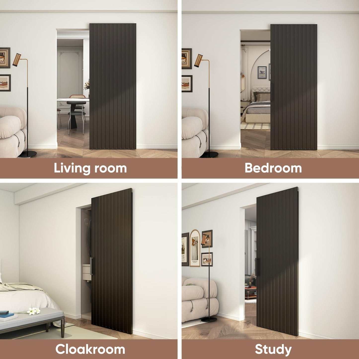JUBEST 32"x86" Concealed Sliding Barn Door with Soft Close Hardware Kit, Black Hidden Door for Opening 24"-28"x84", Waterproof and Modern, Smooth Sliding, for Interior Using, Widely Used