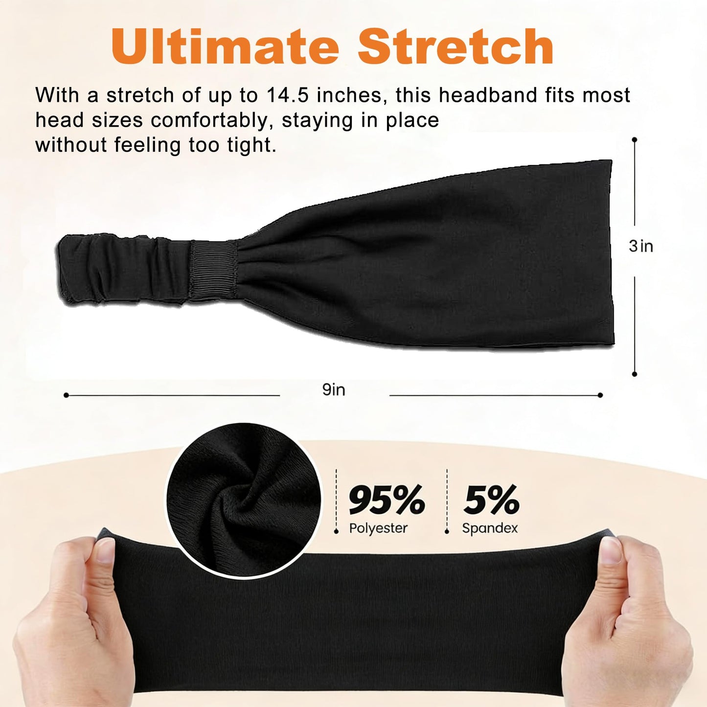 Calbeing Headbands for Women, 5 Pack Black Sweat-Absorbing Sport Sweatbands, Soft Elastic Yoga Hairbands, Comfortable Hair Bands for Fitness Workout Travel Exercise