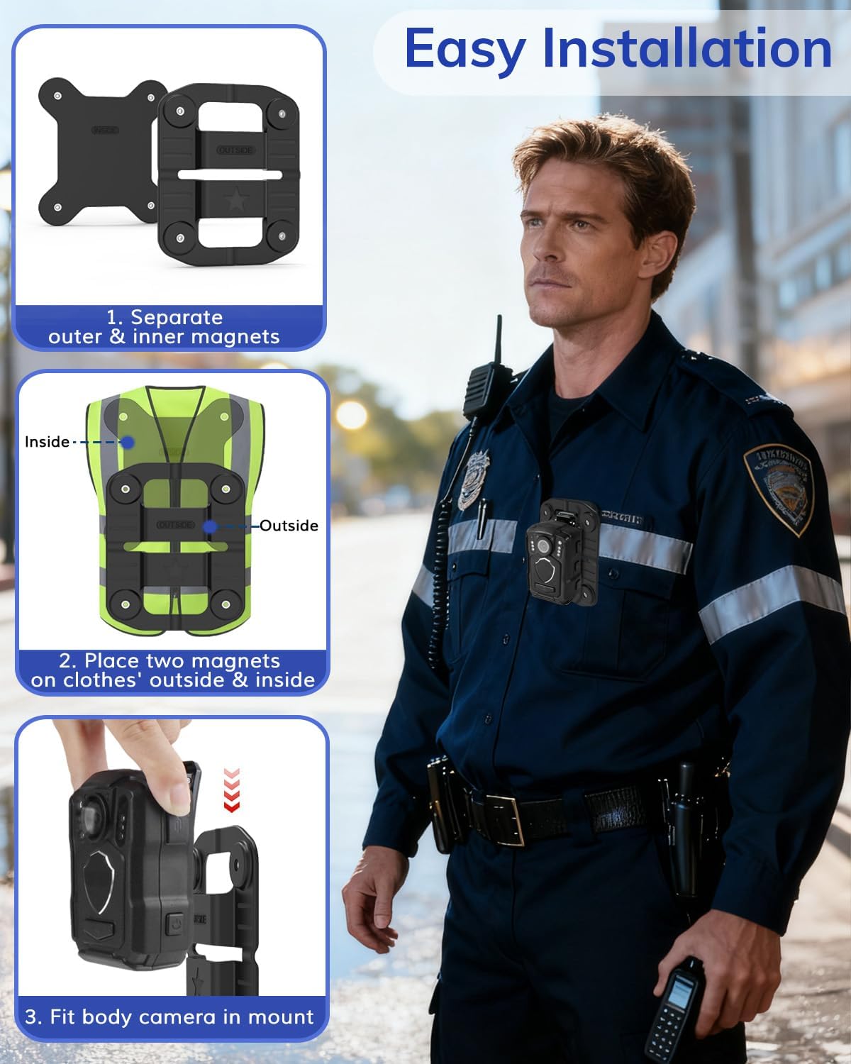 SZSDMY 2 Pack (BLACK2) Body Camera Mount,Universal Strong Magnet Cam Holder Stick to Clothes Prevent Moving,Compatible