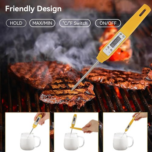 Akozon Digital Food Thermometer - High Accuracy Automatic Calibration | Compact Yellow Pocket Design