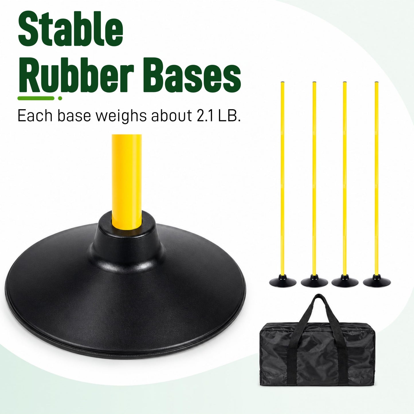 4 Pack Soccer Agility Training Poles, 5 FT Adjustable Speed and Agility Training Equipment for Football/Basketball/ Dog Practice, Bending Poles for Horses with Rubber Bases and Carry Bag (Yellow)