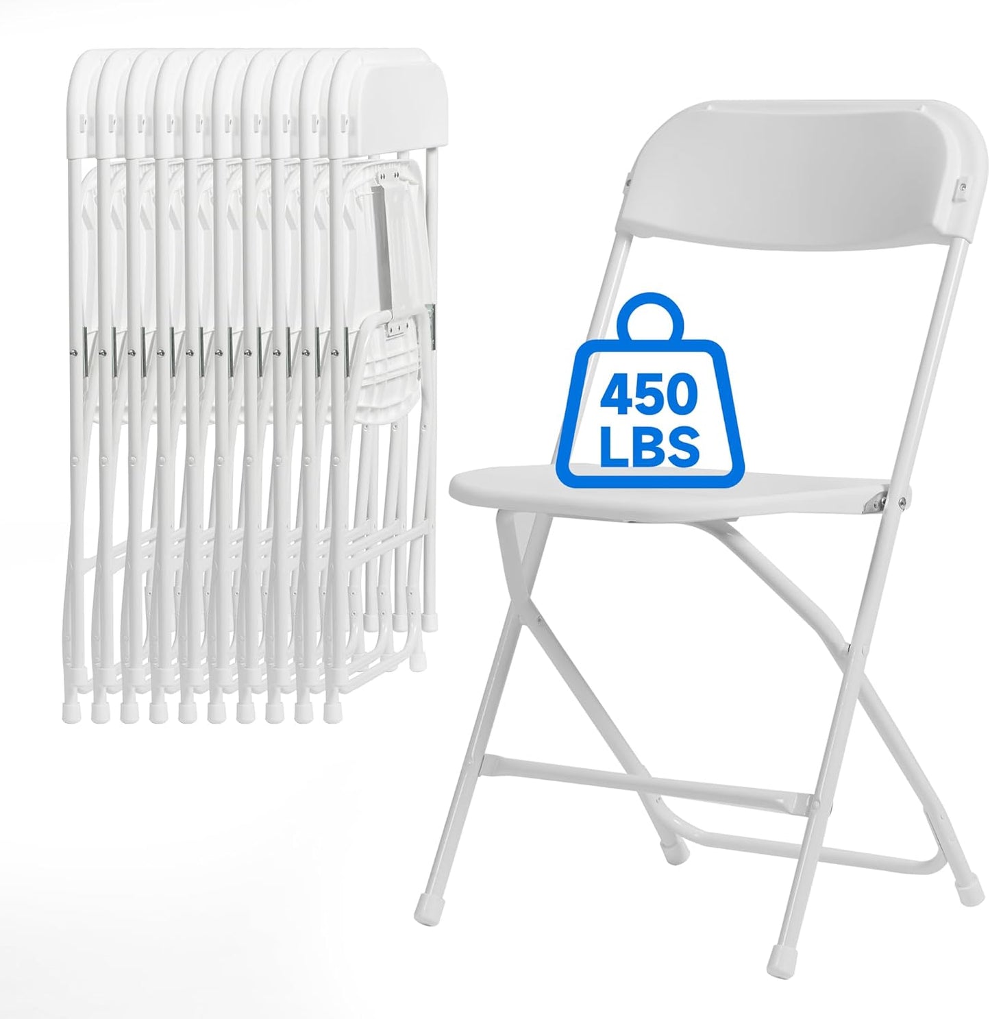 Skiennix Heavy-Duty Plastic Folding Chairs - 10 Pack, 350 LB Capacity, Portable for Indoor/Outdoor Events | White