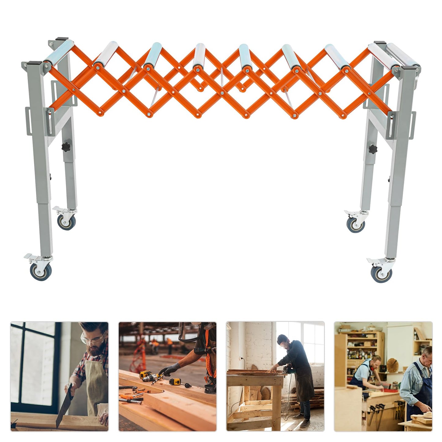 Adjustable Conveyor Roller Stand, Expandable Gravity Conveyor on Wheels Infeed/Outfeed Support Roller Turning Conveyors Belt with 2 Hooks for Warehouse Factory Various Conveying