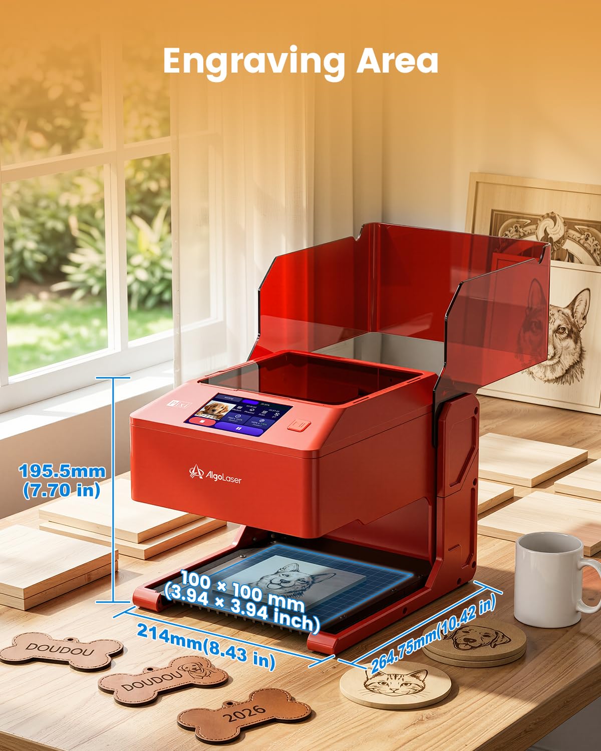 AlgoLaser Pixi Smart Laser Engraver - 3W Portable Laser Engraver Machine with 3.5" Touchscreen & AlgoOS System & APP - Laser Engraving for Wood, Acrylic, Glass, Beginner & DIY Gift & Small Business