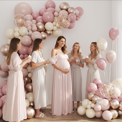 Celebloom Dusty Pink and Rose Gold Balloon Arch Kit, 134pcs Double Stuffed Light Pink Dusty White Metallic Gold Confetti Balloons Garland Kits for Birthday Wedding Baby Shower Bridal Party Decorations