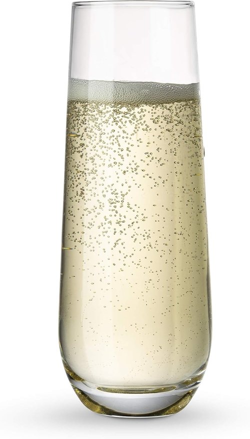 KooK Champagne Flutes - Set of 8 Stemless Glasses | 9.4oz Rose Prosecco Glasses for Weddings & Parties