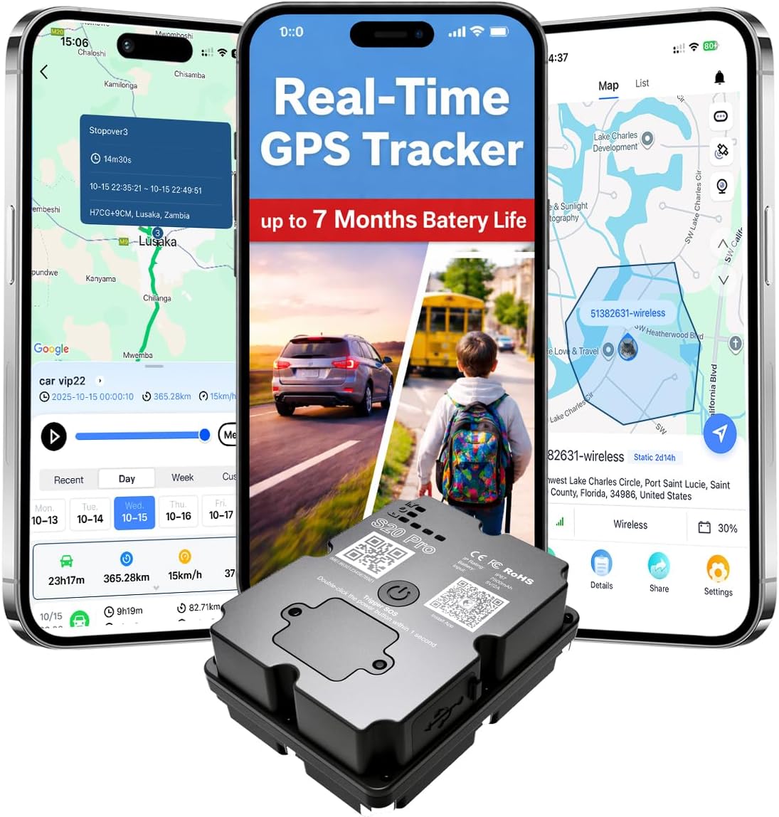 wanwaytech 7 Magnetic,IP67 4G GPS Tracker for Vehichles, up to Months Long Battery Life, Real Time Tracking, Unlimited