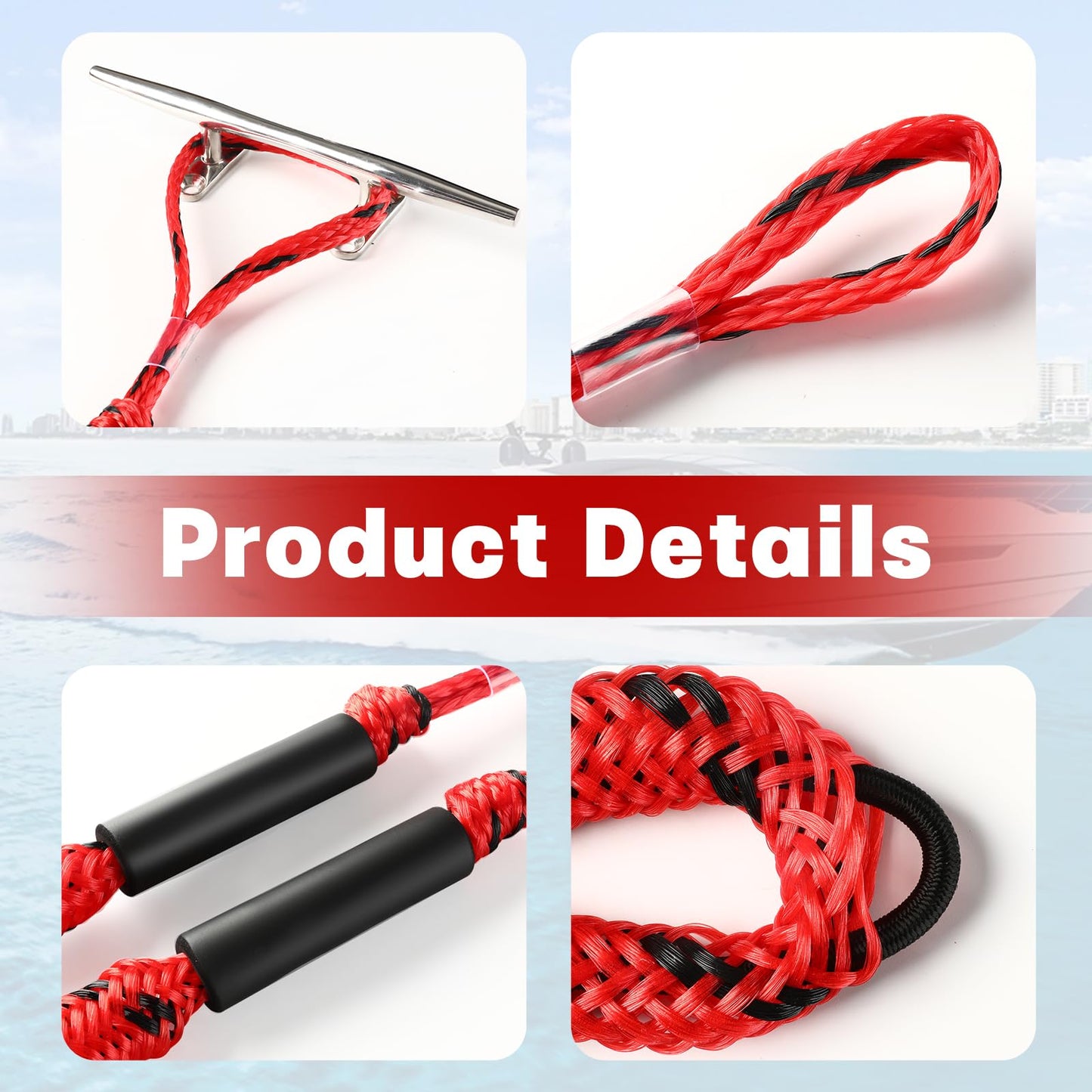 Bungee Dock Lines for Boats Boat Dock Lines Boat Ropes for Docking with Loop Shock Bungee Docking Rope for Boat Kayak Jet Ski Pontoon,Jon Boat,Bass Boat,Fishing Boat,Kayak 4 FT 4 Pack Red&Black