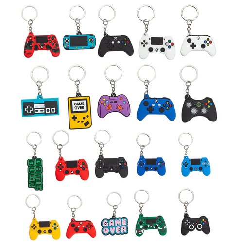 Gala Glow 20 Pack Cute Game Controller Keychains, Retro Cartoon Silicone Keyrings for Kids, Bulk Party Favors for Birthday Goodie Bags, Classroom Prizes, Student Incentives Gifts