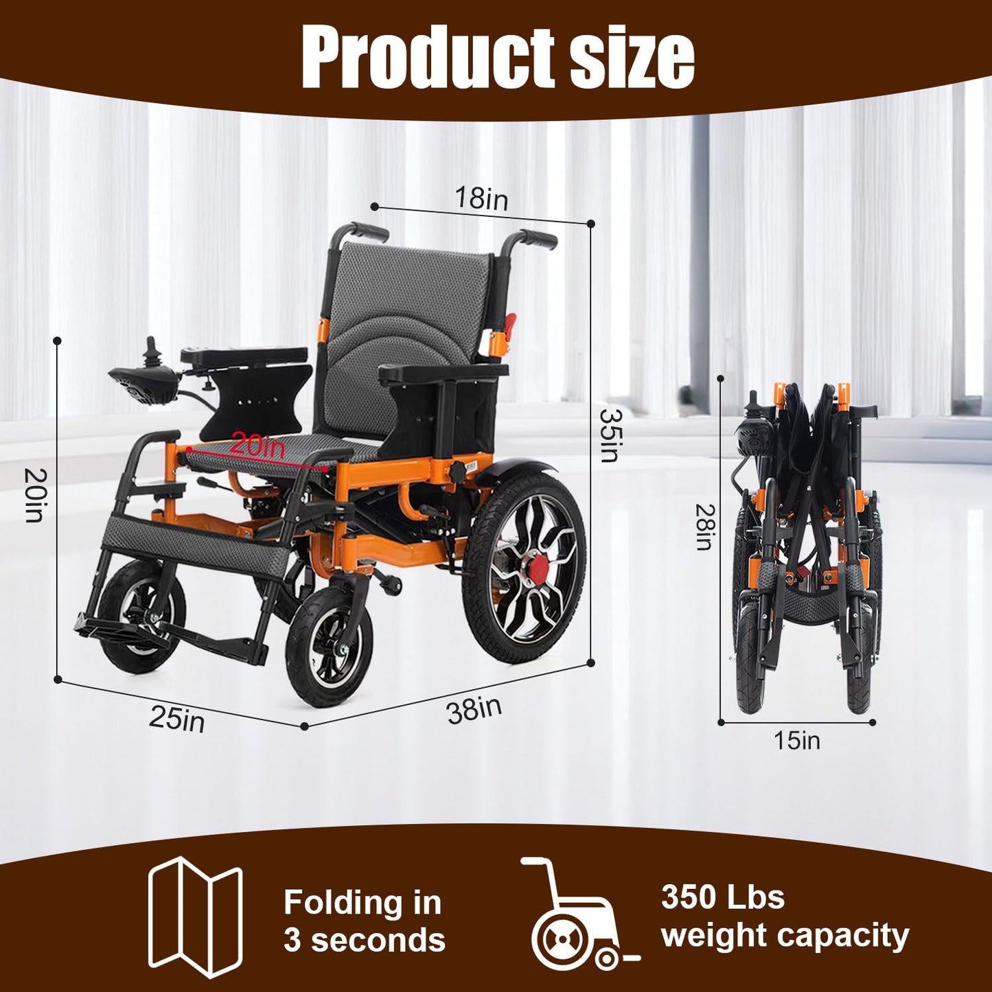20" Seat Width Electric Wheelchairs for Adults,Power Motorized Foldable Wheelchairs for Seniors Support 350 LBS,25 Miles Range,Airline Approval & 500W Motors All-Terrain Motorized Wheelchair