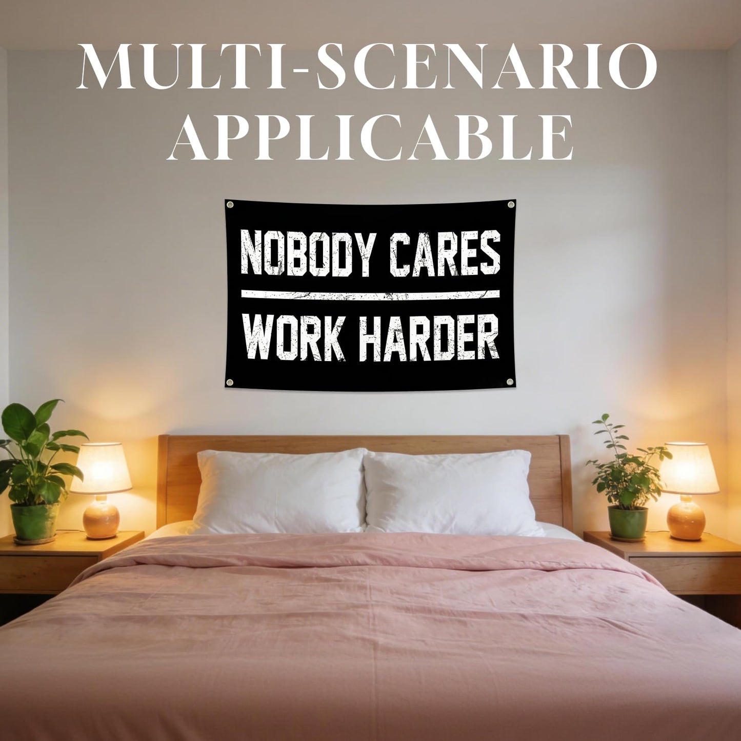 Nobody Cares Work Harder Motivational Gym Banner 3x5 Feet, Heavy Duty Flag Tapestry with 4 Brass Gaskets, Inspirational Fitness Motivational Wall Decor for Home Gym, Workout Room & Fitness Studio Wall Art