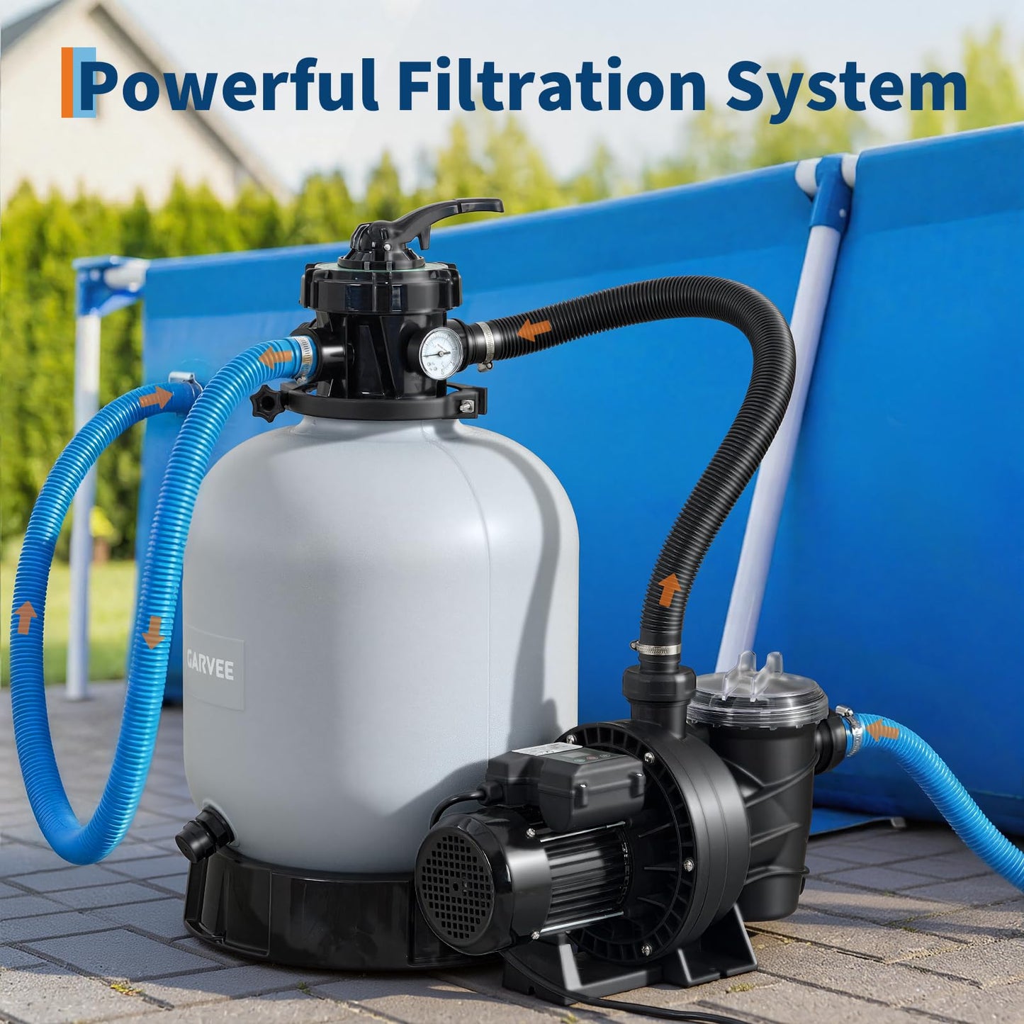 19" Sand Filter Pump for Above Ground Pool with Timer, 1.5HP 6075GPH Swimming Pool Pump & Sand Filter System with 7-Way Valve & Strainer Basket, Pool Pumps Above Ground, Grey
