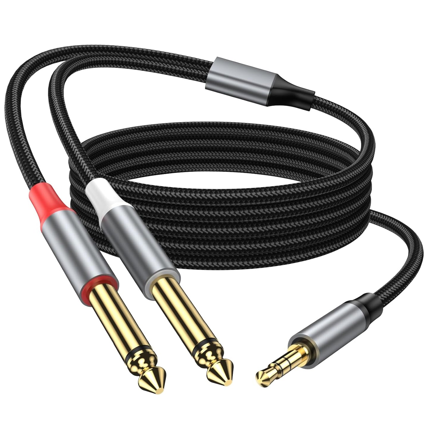 3.5mm 1/8" 6.35mm 1/4" 6.6FT, TRS to Double TS Mono Y Cable Splitter Cable, Gold Plated for Phone iPod Laptop