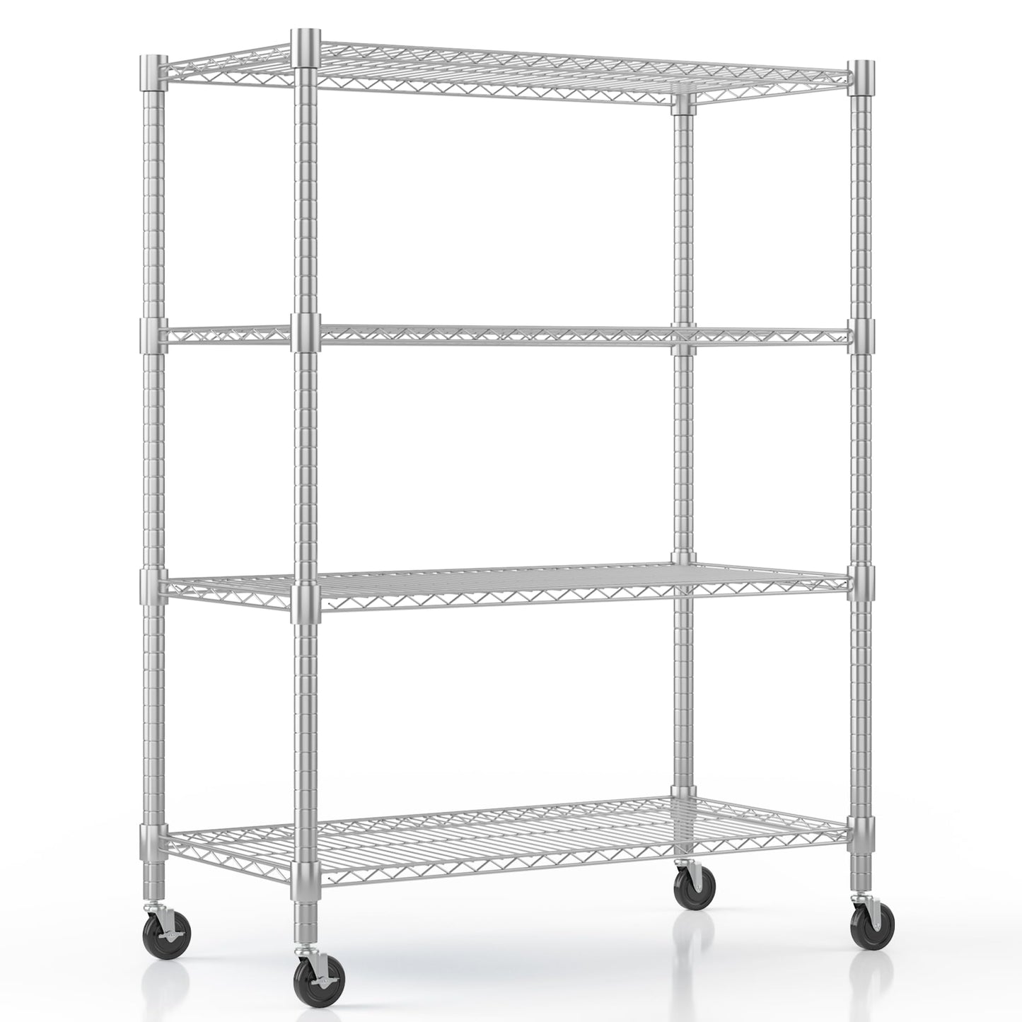 Himimi 4-Tier Heavy Duty Steel Wire Rack Storage Shelving, Adjustable Metal Storage Shelves with Wheels, 72''H Wire Shelf for Kitchen Garage Basement Pantry Organization, 18" D×36" W×72" H-Silver
