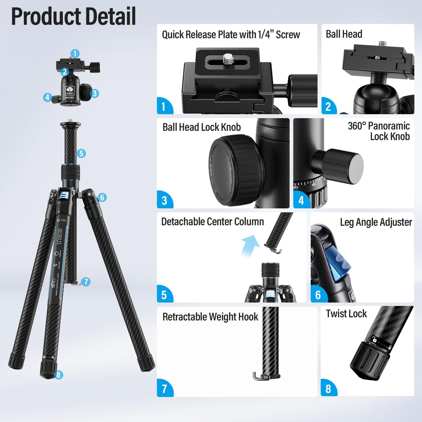 SIRUI 60" Carbon Fiber Tripod for Camera with 360° Panoramic Ball Head, Arca QR Plate, Compact Lightweight 2.1lbs Travel Tripod for DSLR Video Camcorder, Max Load 10kg, Traveler X-III