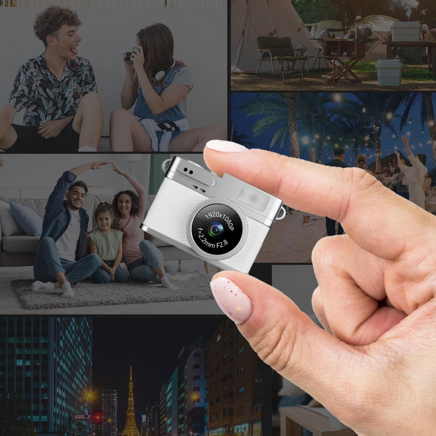 LKT 1080P 32GB Mini Keychain Camera with Card & OTG Adapter, Portable Pocket Digital Camera with Retro Filters