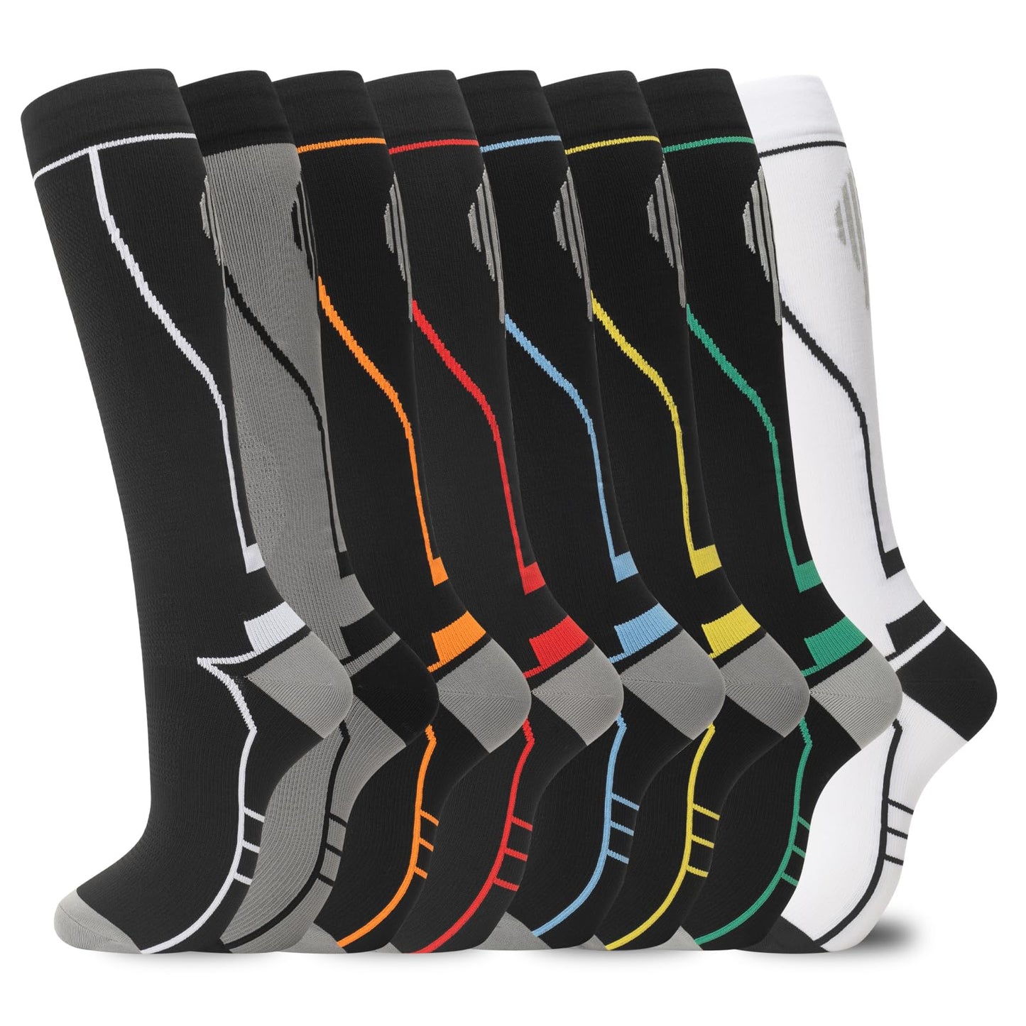 Hello Momoya Compression Socks for Women Men Circulation Knee High 8 Pairs for Nurses, Running, Travel, Athletic(L/XL,Multicolor00)