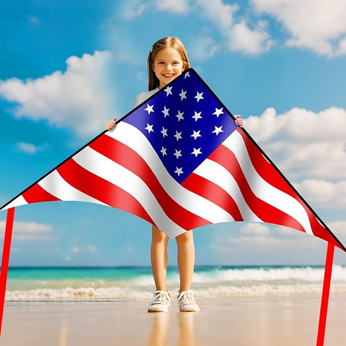 Large Delta Kite for Kids & Adults - Easy to Fly Outdoor Kites for Kids Ages 8-10, Perfect for Beach & Family Activities, Includes Line & Handle