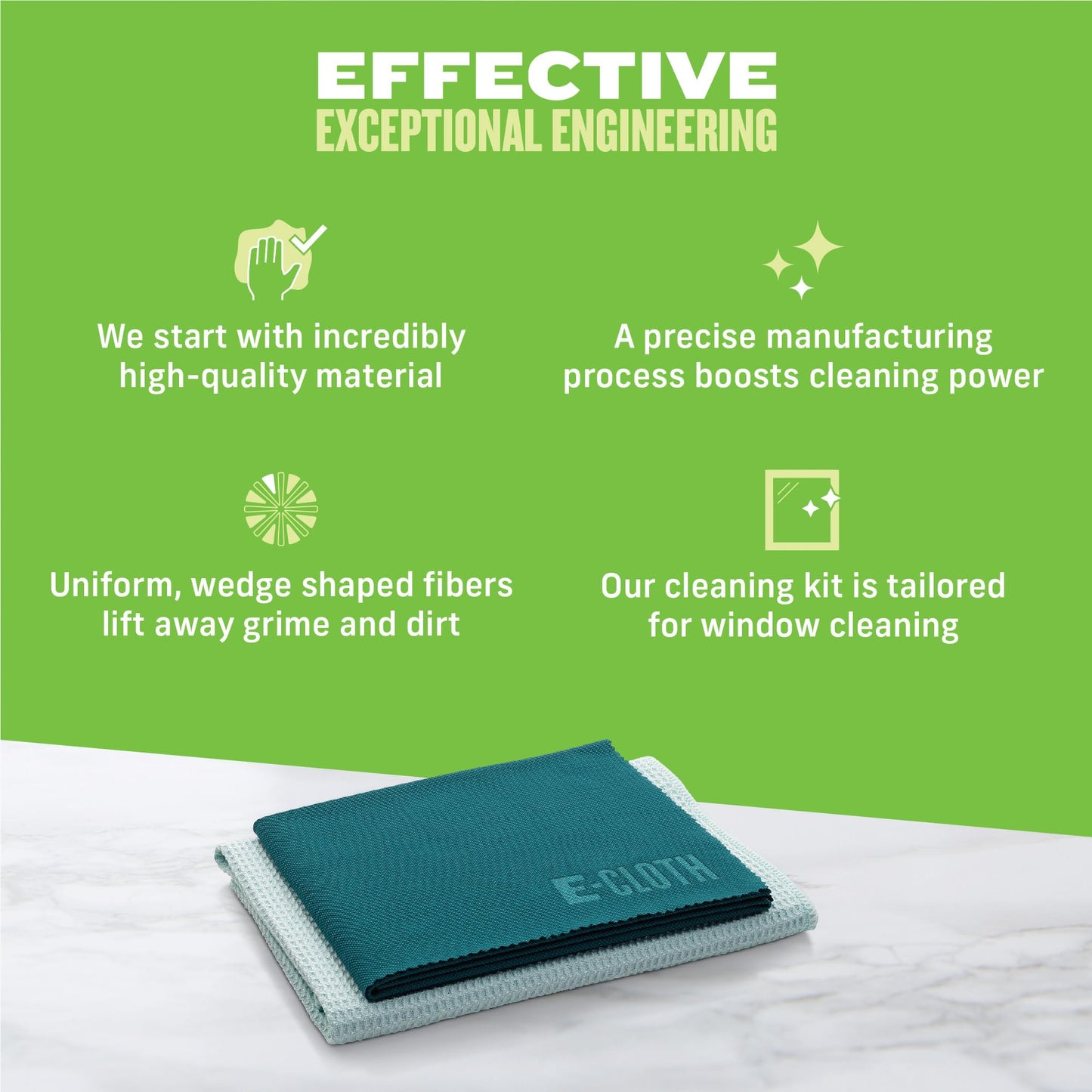 E-Cloth Microfiber Cleaning Cloth Glass Kit - Microfiber Towel Window Cleaning Kit - Microfiber Towels for Cars, Windows, Mirrors, & More - Winter Green