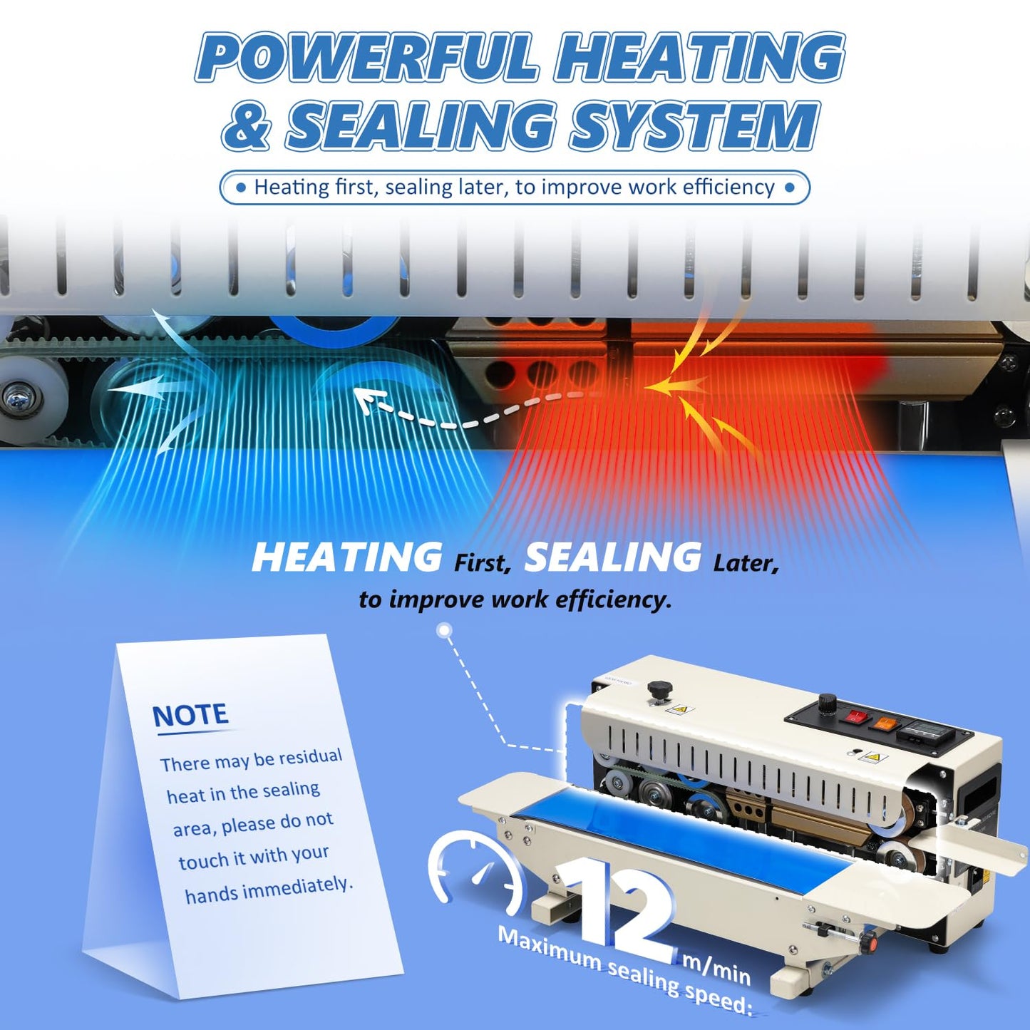 Frifreego Commercial Heat Sealer Machine, Continuous Bag Band Sealing Machine with Digital Temperature Control Automatic Bag Sealer Machine for Cookie, Food Storage, Kitchen, Bakery, Snacks Packaging