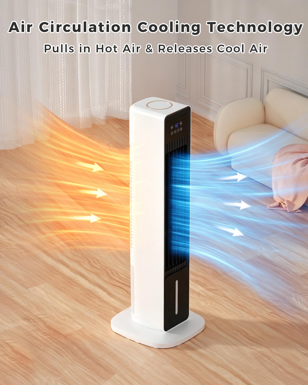 Evaporative Air Cooler, 3-in-1 Portable AC Tower Fan Air Conditioner with 4 Modes & 3 Speeds, 24H Timer, Remote 60°Oscillating Tower Fan, Quiet Swamp Cooler, Tower AC for Bedroom Office, 36inch, Black