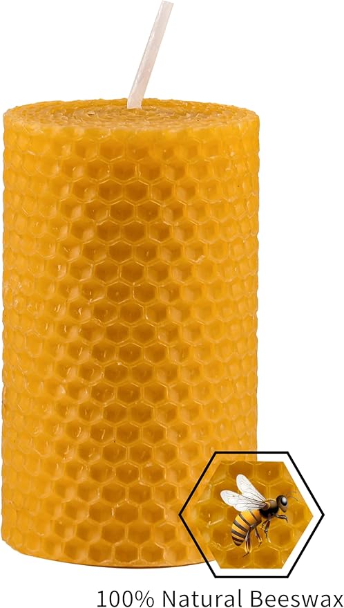 Beeswax Pillar Candles Bulk Set of 9 Handmade from 100% Pure Natural Rolled Bees Wax - Measures 2" x 3.4", Great for Home Decor, Party & Events, 10-12 Hour Burn Time