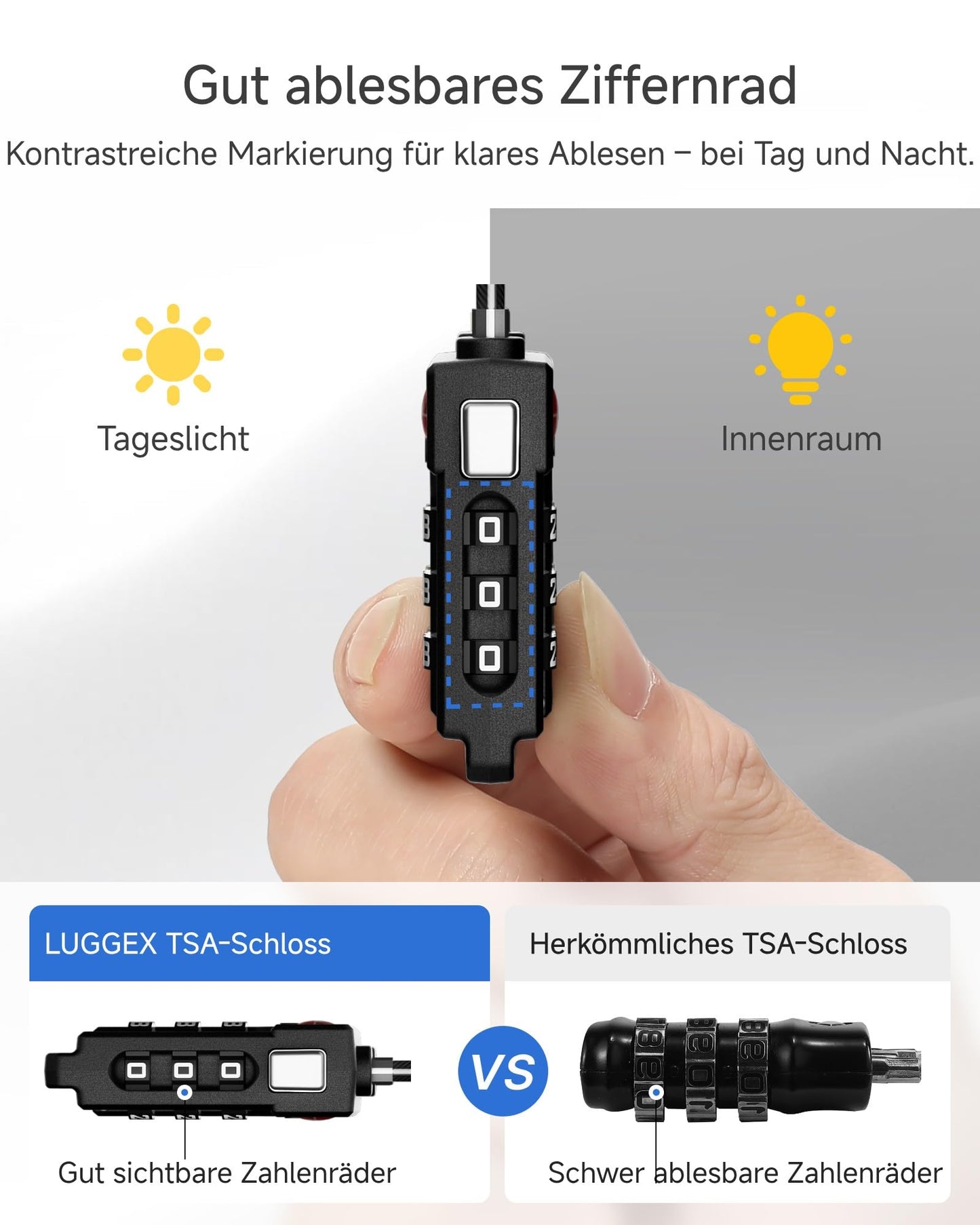 LUGGEX TSA Locks for Luggage, Suitcase Locks TSA Approved, Luggage Locks, Gift Box, Ease of Use & Durable(Black,2 Pack)