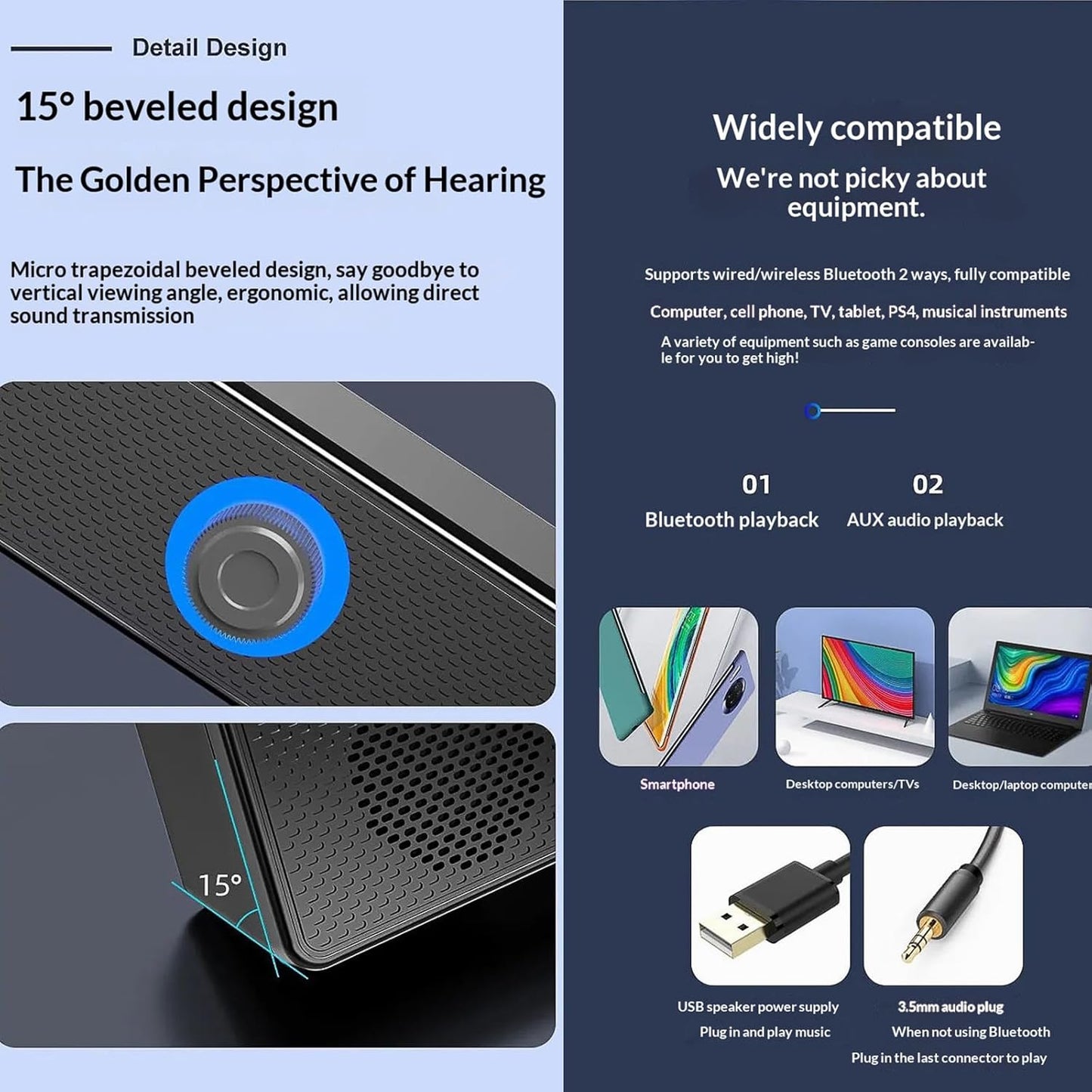 Generic BT5.0 2 Computer Speakers for Desktop Wired PC Speaker USB High Volume Long Subwoofer Modes Stereo Music Box