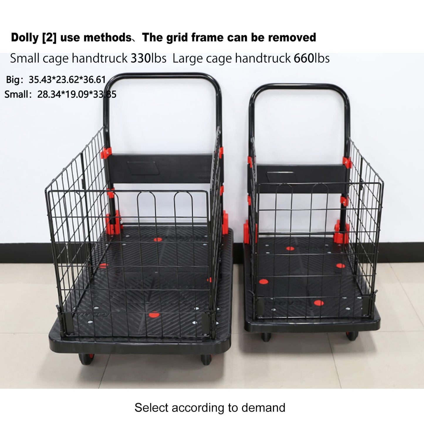 Uholan Heavy Duty Hand Truck with Cage, Removable Cage Dolly, Wheels, Load 660lbs, Multipurpose Grocery Cart, Shopping & Moving Storage