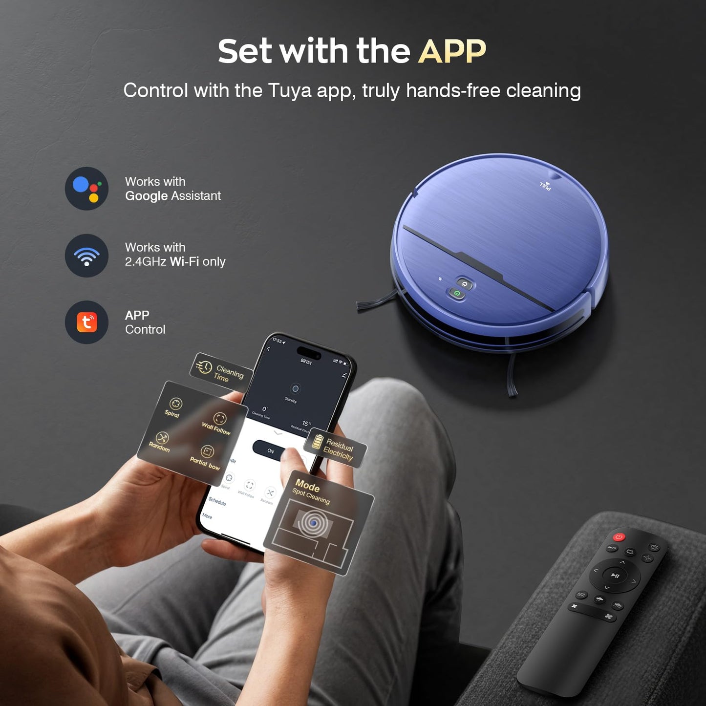 Robot Vacuum and Mop Combo, 2300Pa Strong Suction, 2-in-1 Dust Box and Water Tank, Works with Alexa/Google Assistant, Long Runtime, Schedule, Quiet, Ideal for Hard Floors, Low-Pile Carpets and Pets