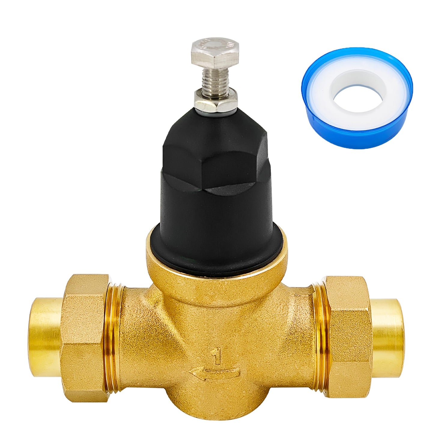 1-NR3XL 1" NR3XLDU Water Pressure Reducing Valve with 1 Rolls Teflon Tape, Double Union FNPT Connection, Water Savings And Energy Savings, for Home & Commercial Use