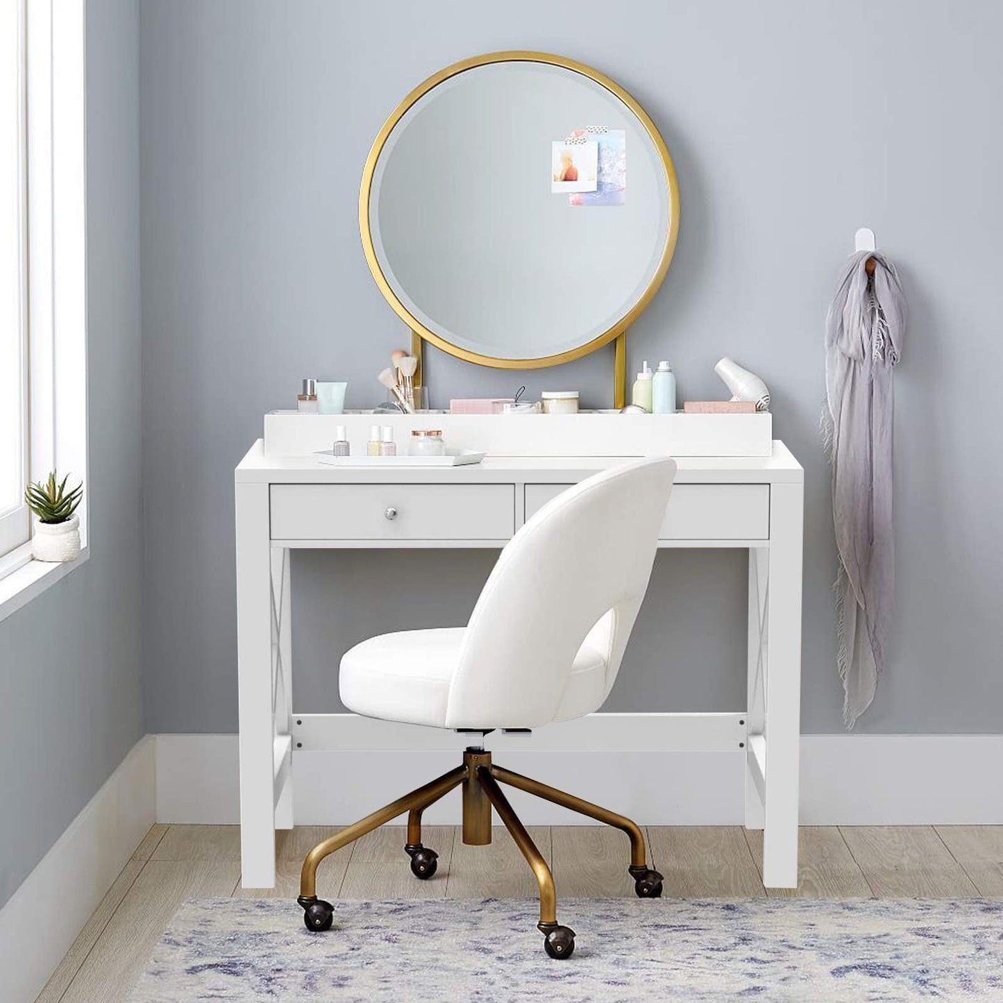 ChooChoo Computer Desk Study for Home Office, Modern Simple 40 Inches Desk with Drawers, Makeup Vanity Console Table, White