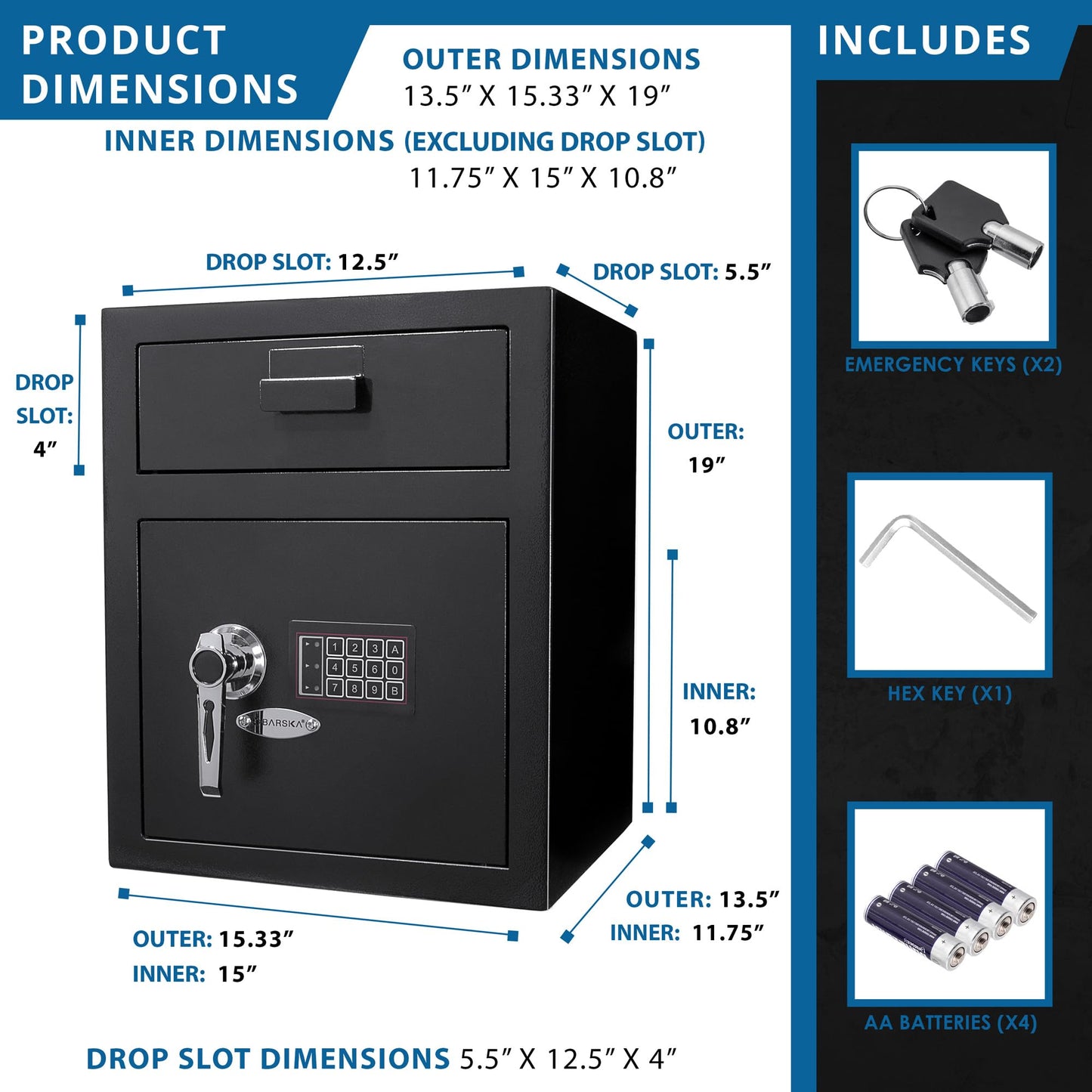 Barska Digital Depository Safe with Drop Slot – Solid Steel Lock Box for Cash, Mail & Valuables, Dual PIN Code Access, Anti-Pry Door, 2 Steel Bolts, Mounting Hardware – for Home & Office Security