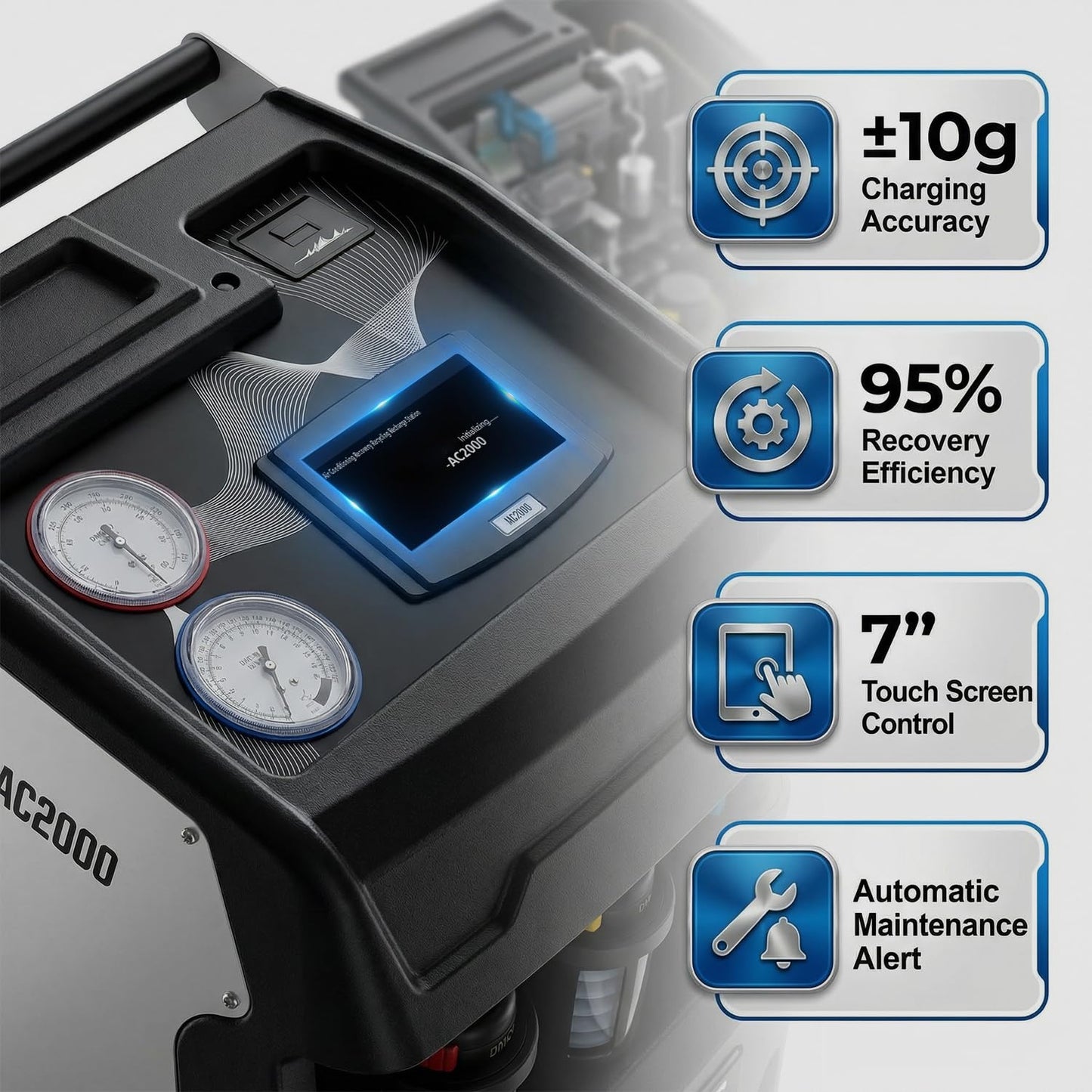 MutsMover Fully Automatic R134a or R1234yf Refrigerant Recovery Recycling and Recharge Machine, Touch Screen AC Service Unit w/Vacuum Pump, Leak Test, Oil Injection, for Automotive A/C Systems