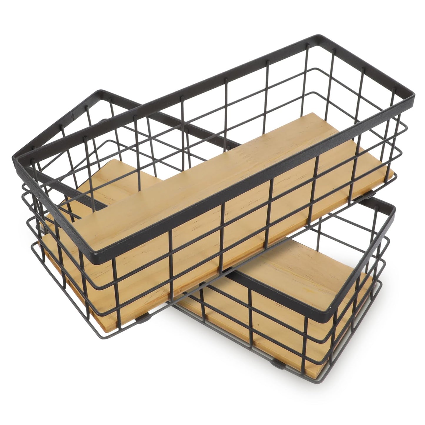 2 Pack Small Wire Baskets, Narrow Rustic Storage Bin for Bathroom Counter, Farmhouse RectangleOrganizer Tray for Kitchen Countertop, Pantry, RV, Office Decorative