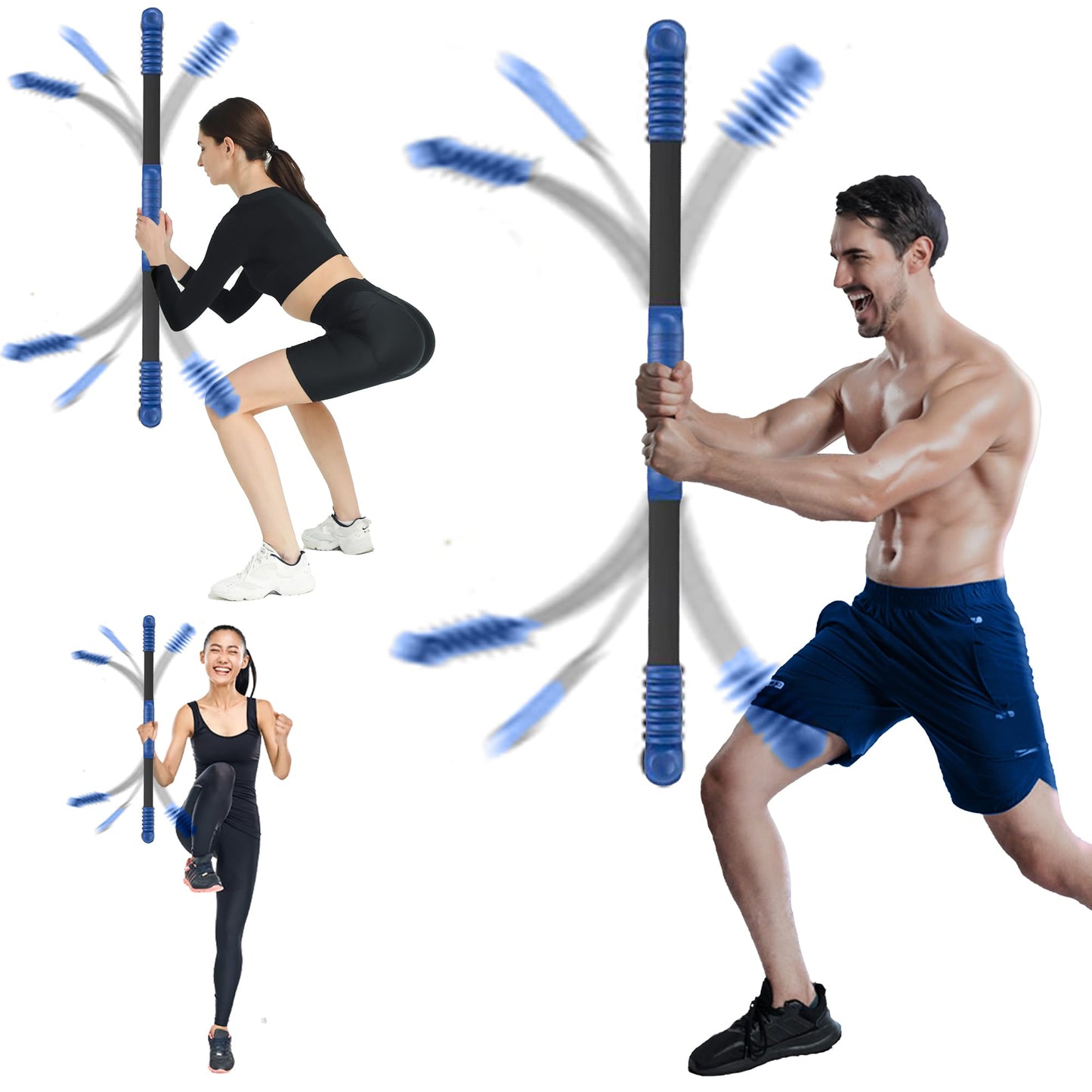 Elastic Fitness bar, Weight bar, Core Strength Training, Arm Twister, Home Gym Workout, Suitable for Men, Women Body Shaping and Fat Burning Training (Blue)