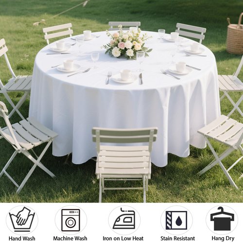 MRJ 6 Pack Round Tablecloth 120 Inch White Stain Resistant and Wrinkle Polyester Washable Table Clothes for Wedding Dining Birthday Events