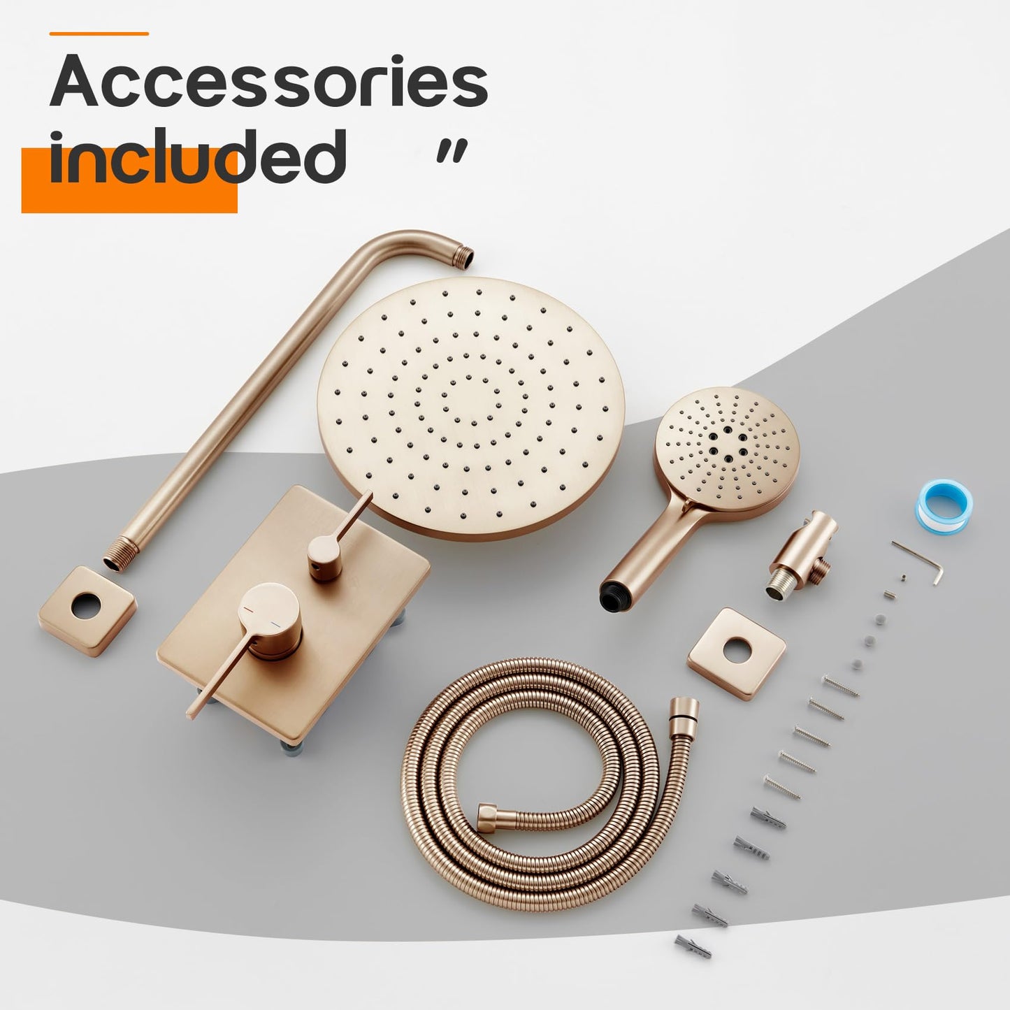 AONEON Bathtub Shower Trim Kit with 10'' High Pressure Rain Showerhead Faucet System, 3-Function Handheld Spray and Valve Included, Wall Mount Champagne Bronze SF001CPG-D10