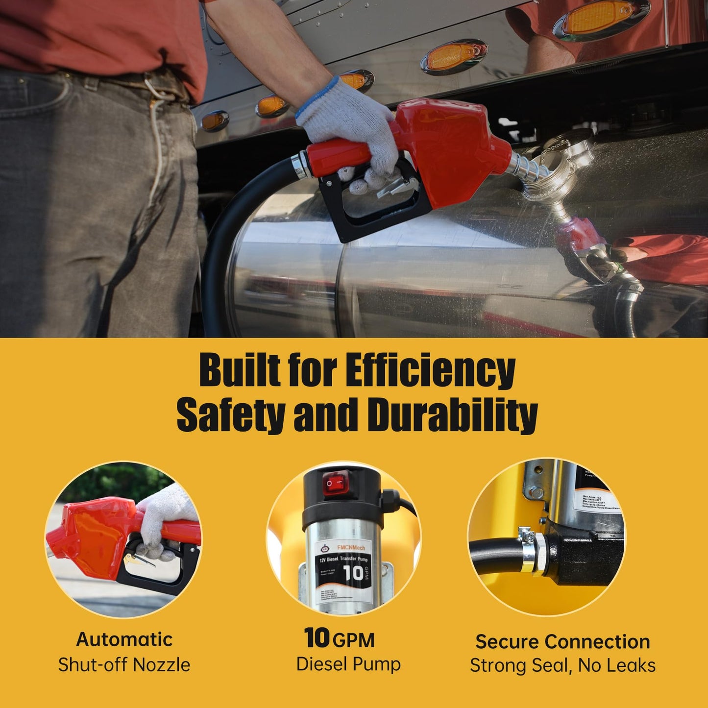 FMCNMech 32 Gallon Diesel Transfer Tank with 12V Electric Pump, 10 GPM Flow, Portable Diesel Fuel Caddy with Auto Shut-off Nozzle & Wheels, Heavy-Duty Diesel Tank for Trucks, Tractors and Construction Equipment