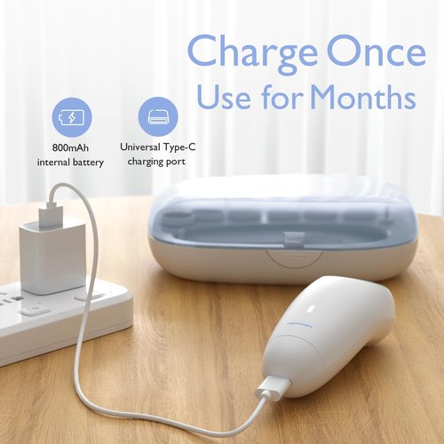 Momcozy Electric Baby Nail File - Gentle Trimmer with Night Light & 7 Grinding Heads - Blue
