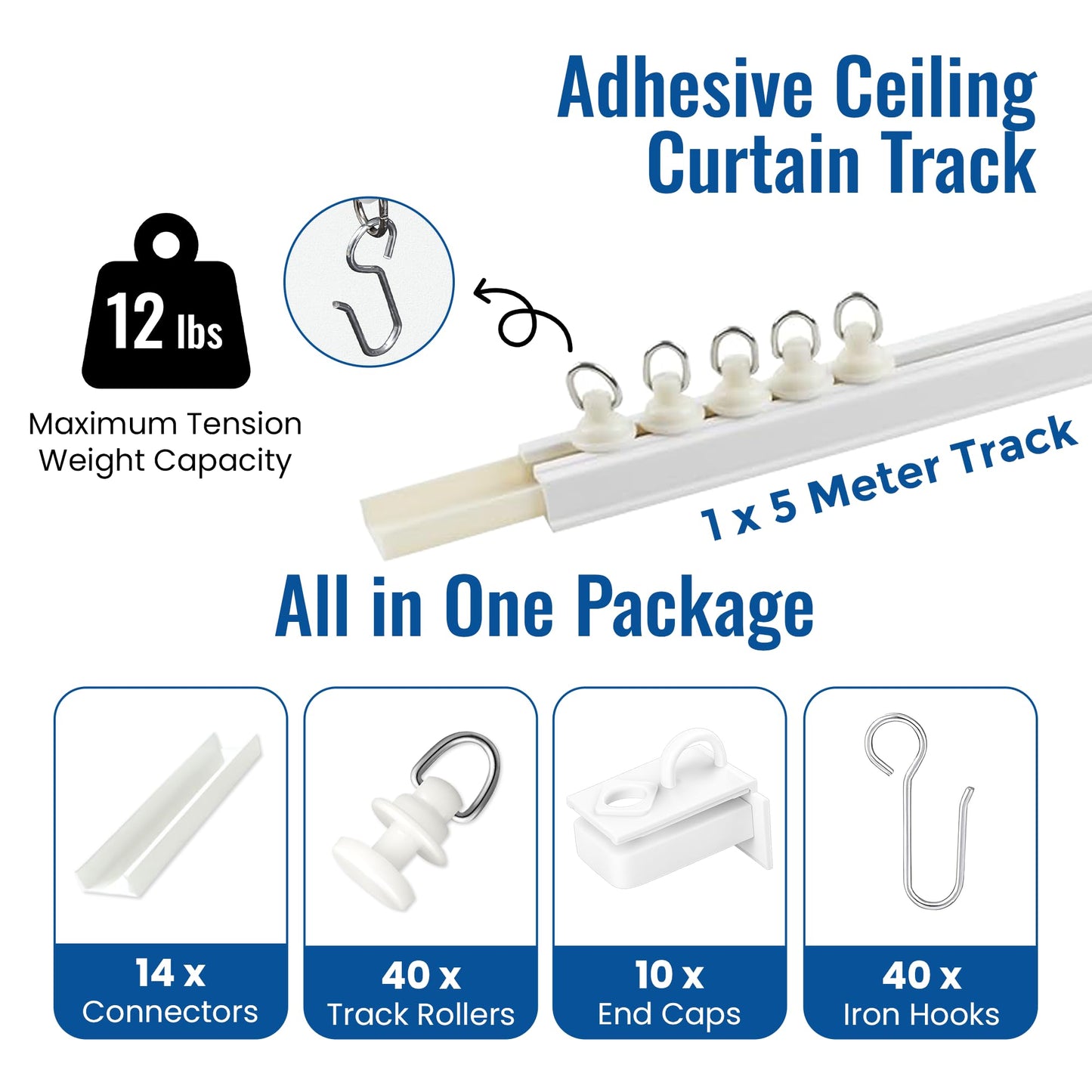 UrbanRed Self Adhesive Curtain Track (5 Meter, 16.4 ft) for Smooth Ceiling or Wall - No Drill, Screws, Ceiling Curtain Track, Curtains Rod, Ceiling Mount, Adhesive Curtains Rod (Non-Flexible)