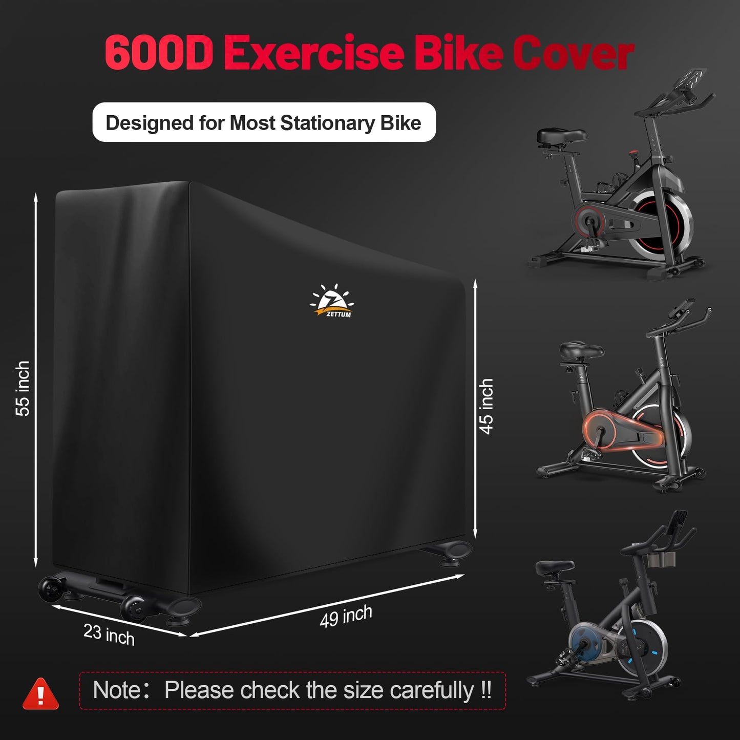 Zettum Exercise Bike Cover - 600D Bicycle Cover Waterproof & Dustproof, Heavy-Duty Stationary Bike Cover for Peloton, Schwinn, NordicTrack, Upright Bicycle Covers, All-Weather Indoor & Outdoor Use