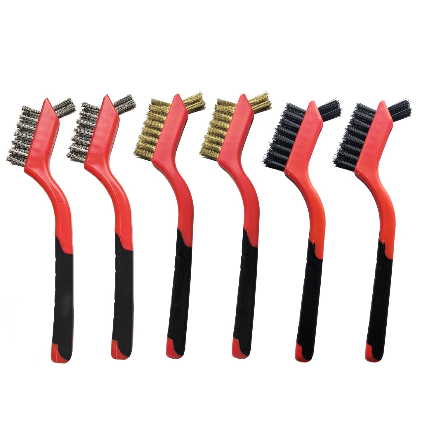 Small Wire Brushes Set for Cleaning Rust Removal in Holes, 6pcs Brass/Stainless Steel/Nylon Brushes